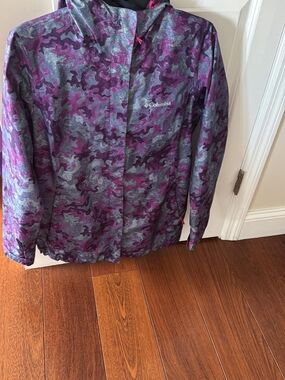 Columbia Purple and Gray Camo Hooded Rain Shell